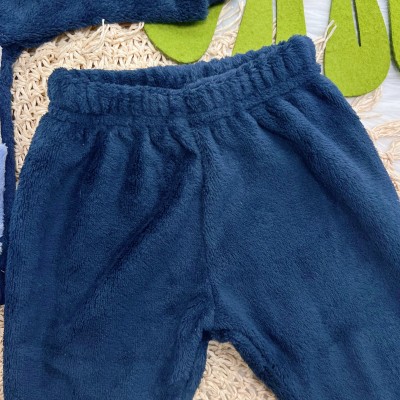 Conj. Casaco Tigre Baby e Calça de Pelinho - Marinho e Azul Jeans